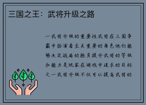 三国之王：武将升级之路